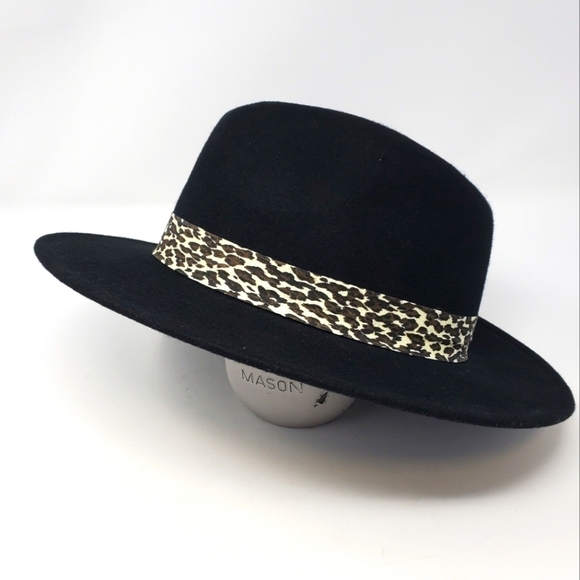 Nine West Accessories - NINE WEST BLACK FEDORA HAT 100% WOOL CHEETAH PRINT BAND WOMEN OS
